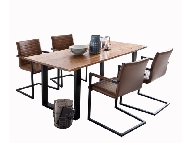 Baumkantentisch Stühle hellbraun 160 cm massiv COGNAC 5tlg ALESSIA 13870 von SalesFever®