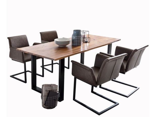 Baumkantentisch Stühle dunkelbraun Essgruppe 160 cm massiv COGNAC 5tlg GAIA 13890 von SalesFever®