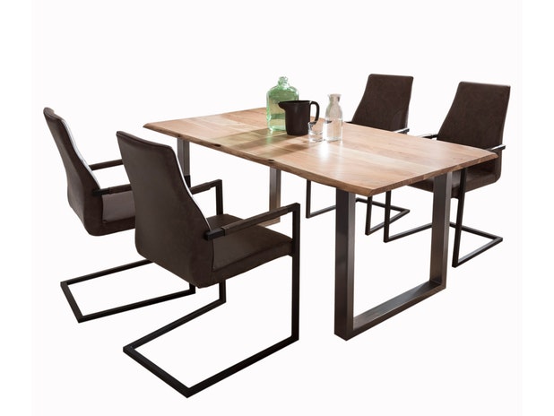Baumkantentisch Essgruppe Stühle dunkelbraun 160 cm massiv NATUR 5tlg GIADA  13903 von SalesFever®