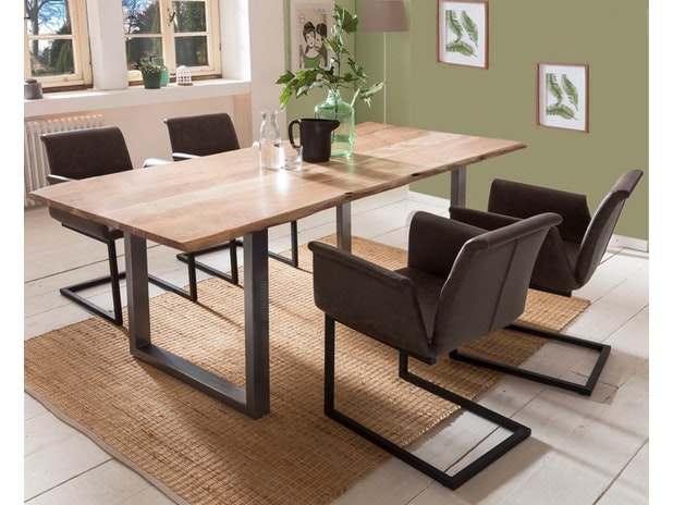 Baumkantentisch Essgruppe Stühle dunkelbraun 180 cm massiv NATUR 5tlg GAIA 13951 von SalesFever®