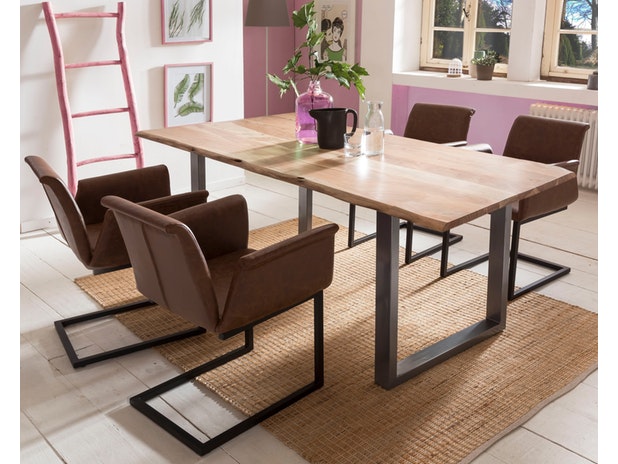 Baumkantentisch Essgruppe Stühle hellbraun 180 cm massiv NATUR 5tlg GAIA 13952 von SalesFever®