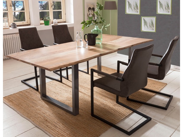 Baumkantentisch Essgruppe Stühle dunkelbraun 180 cm massiv NATUR 5tlg GIADA 13957 von SalesFever®