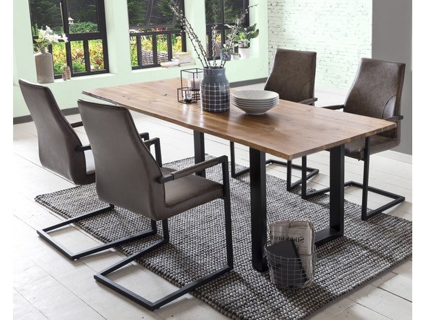 Baumkantentisch Essgruppe Stühle dunkelbraun 180 cm massiv COGNAC 5tlg GIADA 13959 von SalesFever®