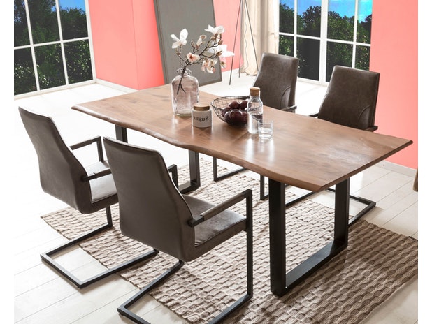 Baumkantentisch Essgruppe Stühle dunkelbraun 180 cm massiv NUSSBAUM 5tlg GIADA 13961 von SalesFever®