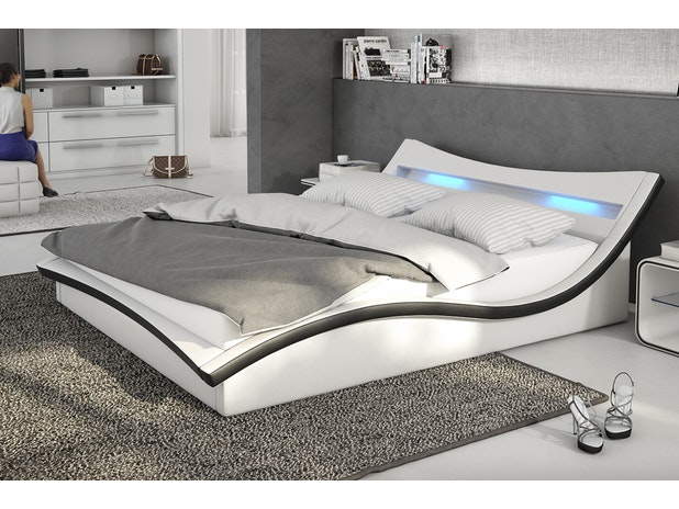 Polsterbett 140x200 cm weiß schwarz Doppelbett LED Beleuchtung MAGARI 12153 von Innocent®