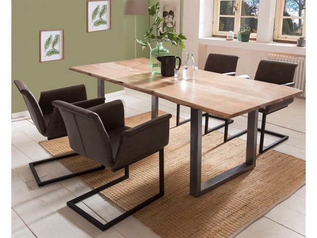 Baumkantentisch Essgruppe Stühle dunkelbraun 200 cm massiv NATUR 5tlg GAIA 382028 von SalesFever®