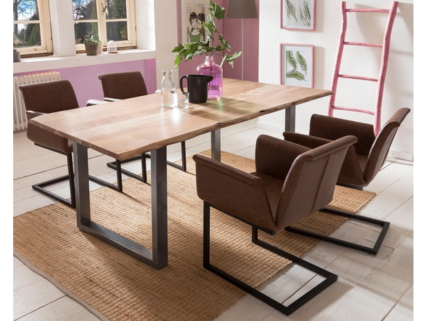 Baumkantentisch Essgruppe Stühle hellbraun 200 cm massiv NATUR 5tlg GAIA 382035 von SalesFever®