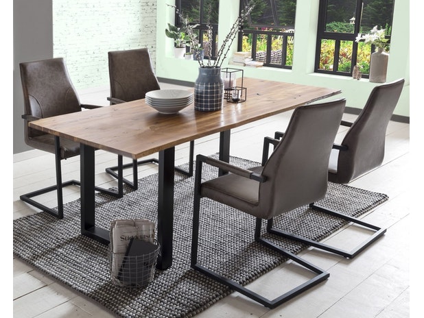 Baumkantentisch Essgruppe Stühle dunkelbraun 200 cm massiv COGNAC 5tlg GIADA 382042 von SalesFever®