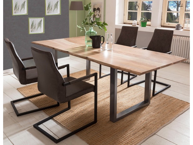 Baumkantentisch Essgruppe Stühle dunkelbraun 200 cm massiv NATUR 5tlg GIADA 382066 von SalesFever®