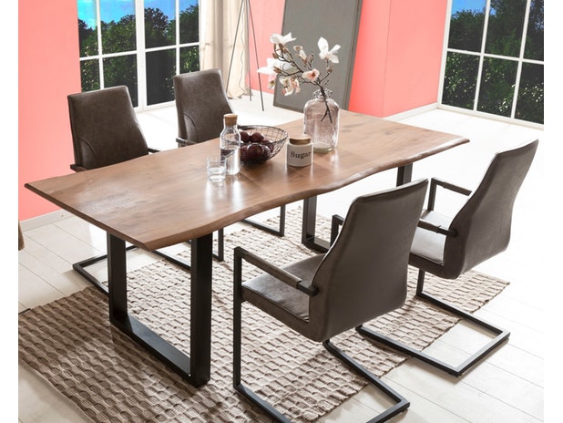 Baumkantentisch Essgruppe Stühle dunkelbraun 200 cm massiv NUSSBAUM 5tlg GIADA 382080 von SalesFever®