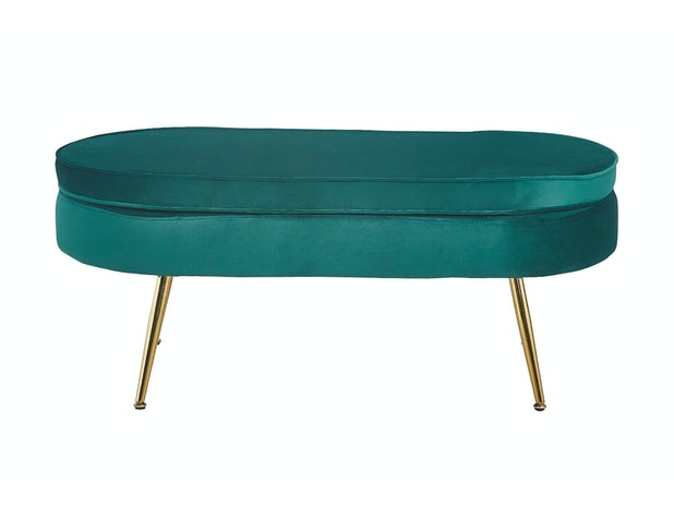 Sitzpouf Grün oval aus Samt, Beine Chrom goldfarben Arielle 395400 von SalesFever®