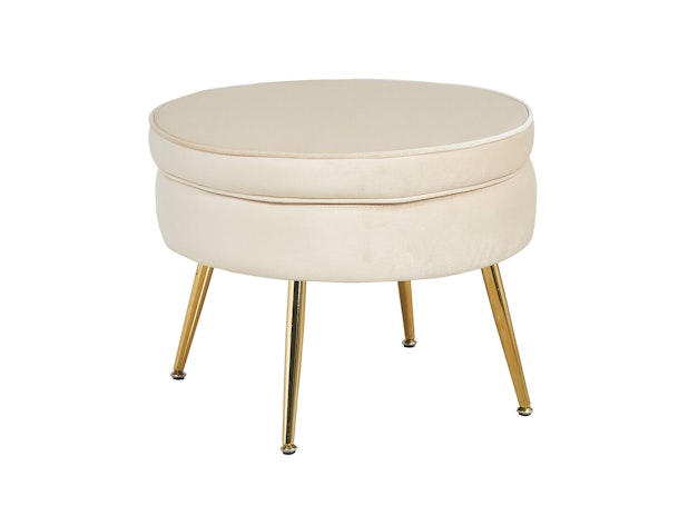 Sitzpouf Beige rund aus Samt, Beine Chrom goldfarben Arielle 395332 von SalesFever®