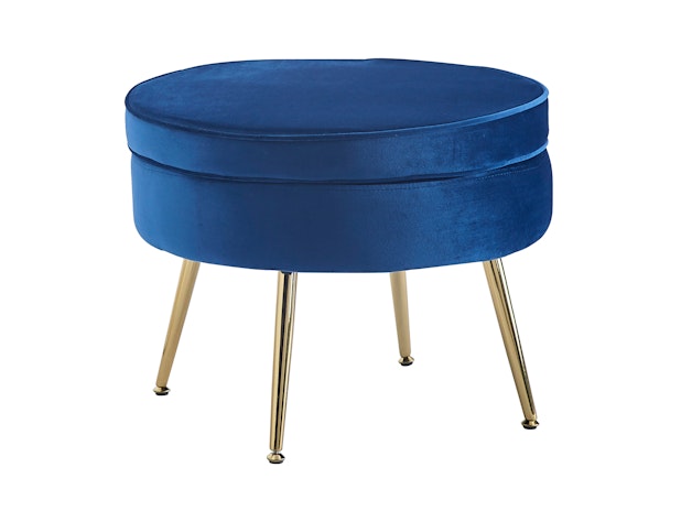 Sitzpouf Dunkelblau rund aus Samt, Beine Chrom goldfarben Arielle 371824 von SalesFever®