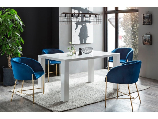 Essgruppe Blau 160 x 90 cm weiß Luke 5tlg. Tisch & 4 Stühle Sjard 393482 von SalesFever®
