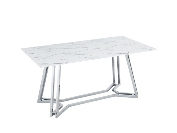 Esstisch Weiß & Chrom 160x90 cm Glaspatte in Marmoroptik NOBILE 395745 von SalesFever®