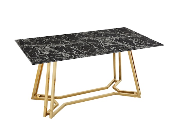 Esstisch Schwarz & Gold 160x90 cm Glaspatte in Marmoroptik NOBILE 395752 von SalesFever®