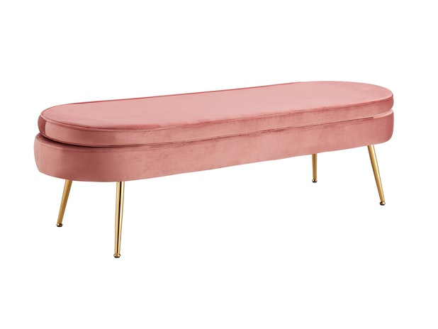 Sitzpouf Rose oval lang aus Samt, Beine Chrom goldfarben Arielle 397282 von SalesFever®