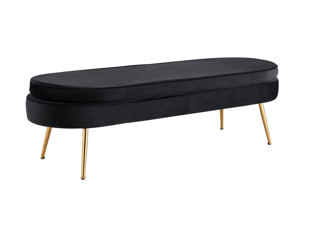Sitzpouf Schwarz oval lang aus Samt, Beine Chrom goldfarben Arielle 397299 von SalesFever®