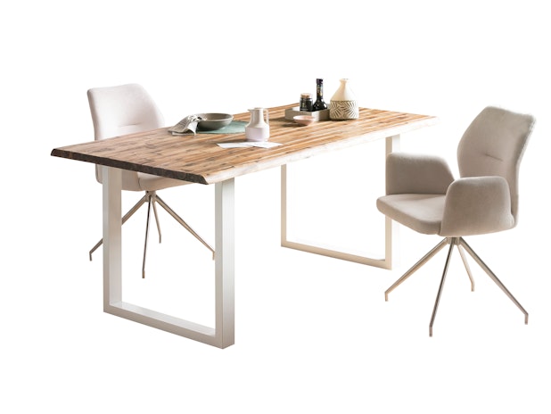 Esstisch 200x100 cm Akazie Tischgestell in U-Form weiß WILSON 398807 von SalesFever®