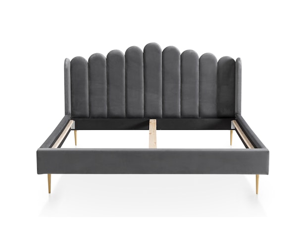 Muschelbett aus Samt Grau 180x200 cm Beine Chrom goldfarben ARIELLE 398739 von SalesFever®