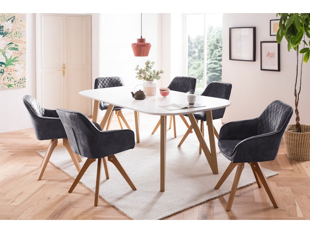 Essgruppe 5 tlg. 160x90 cm Tisch Weiß, 4x Stuhl Schwarz AINO-MERCUR 397572 von SalesFever®