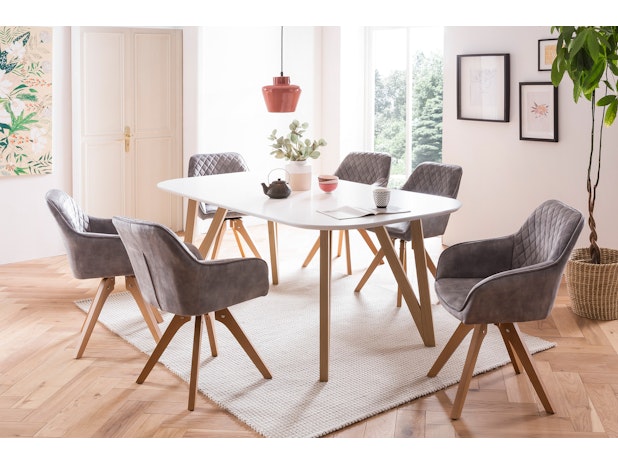 Essgruppe 5 tlg. 160x90 cm Tisch Weiß, 4x Stuhl Grau AINO-MERCUR 397589 von SalesFever®
