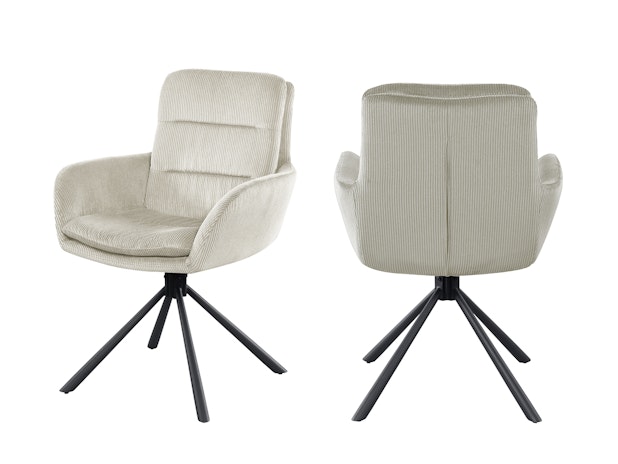 Armlehnstuhl Beige in Cord-Optik mit 360° Drehfunktion Faye 368930 von SalesFever®