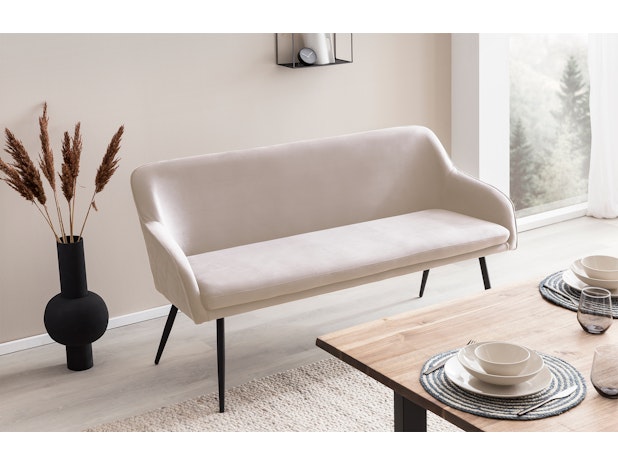 Sitzbank 160 cm Samt mit Armlehnen und Rückensteppung Creme Finja 368688 von SalesFever®