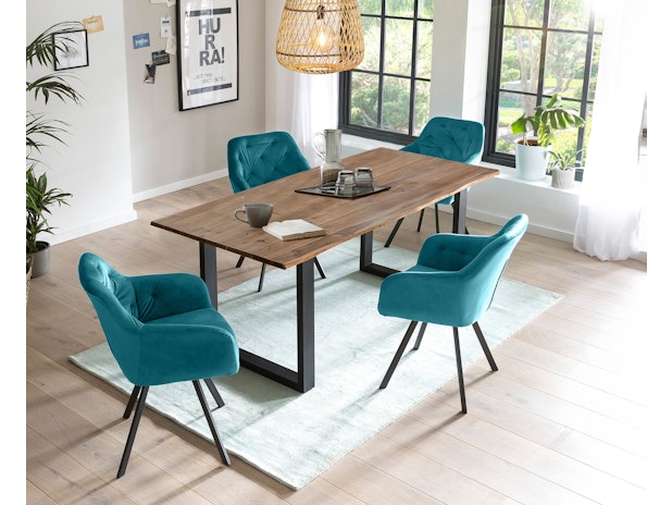 Essgruppe 5-tlg. 160x90 cm Nussbaum Türkis Layne- Fiona 371275 von SalesFever®