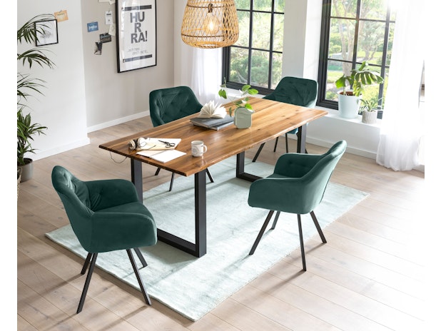 Essgruppe 5-tlg. 180x90 cm Tisch Cognac Stuhlbezug Tannengrün LANDO-FIONA 371190 von SalesFever®