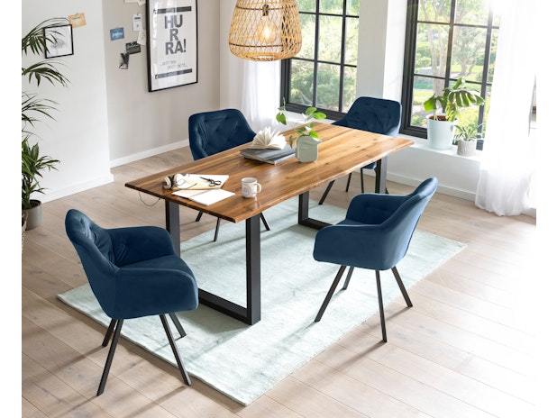 Essgruppe 5-tlg. 160x85 cm Tisch Cognac Stuhlbezug Blau LANDO-FIONA 371169 von SalesFever®