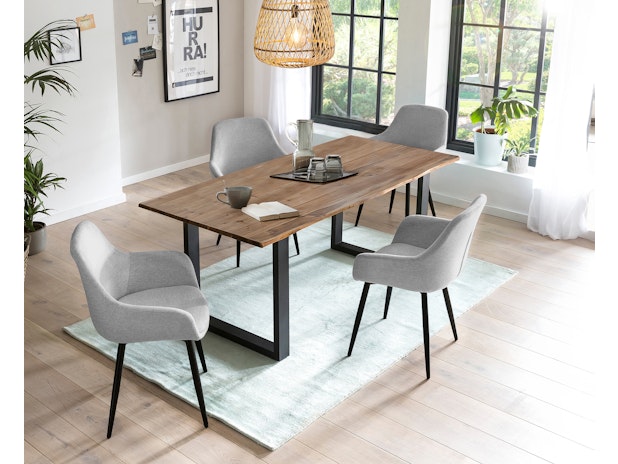 Essgruppe 5-tlg. 160x90 cm Tisch Akazie Stuhl Strukturstoff Hellgrau LAYNE-LEO 370797 von SalesFever®