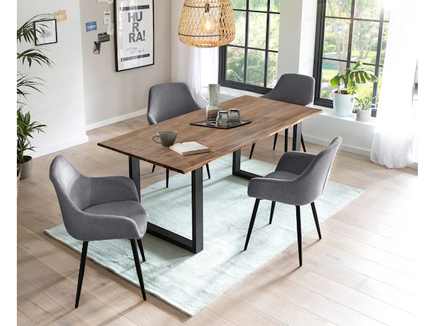 Essgruppe 5-tlg. 160x90 cm Tisch Akazie Stuhl Strukturstoff Anthrazit LAYNE-LEO 370803 von SalesFever®