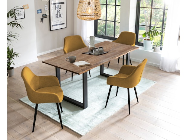 Essgruppe 5-tlg. 160x90 cm Tisch Akazie Stuhl Strukturstoff Gelb LAYNE-LEO 370810 von SalesFever®