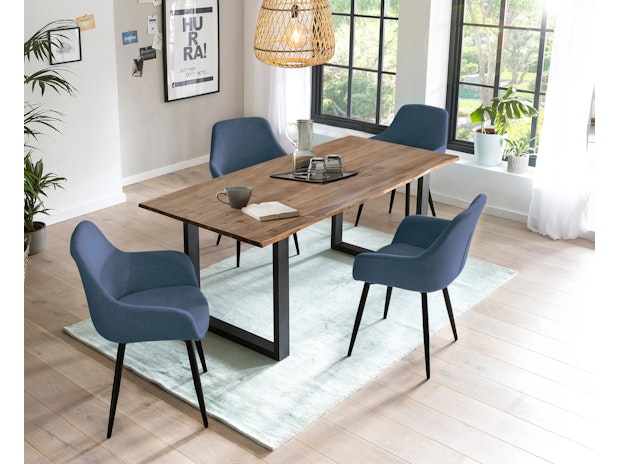 Essgruppe 5-tlg. 160x90 cm Tisch Akazie Stuhl Strukturstoff Dunkelblau LAYNE-LEO 370834 von SalesFever®