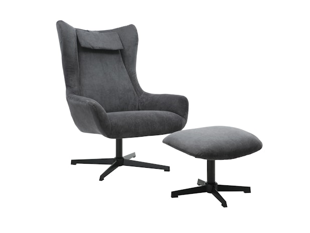 Sessel und Hocker mit Drehfunktion in Cordoptik Grau Daphne 367841 von SalesFever®