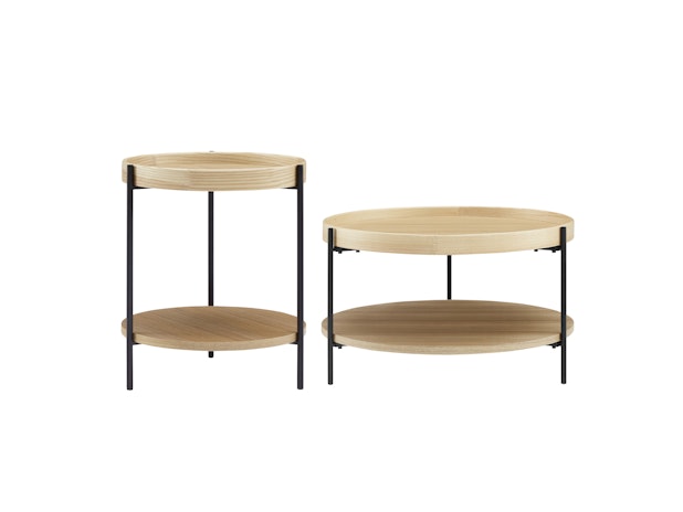 Couchtisch 2er Set rund mit je 2 Ablageflächen Natur/Schwarz Vionelle 367087 von SalesFever®