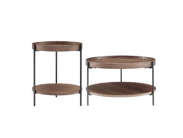 Couchtisch 2er Set rund mit je 2 Ablageflächen Walnuss/Schwarz Vionelle 367094 von SalesFever®