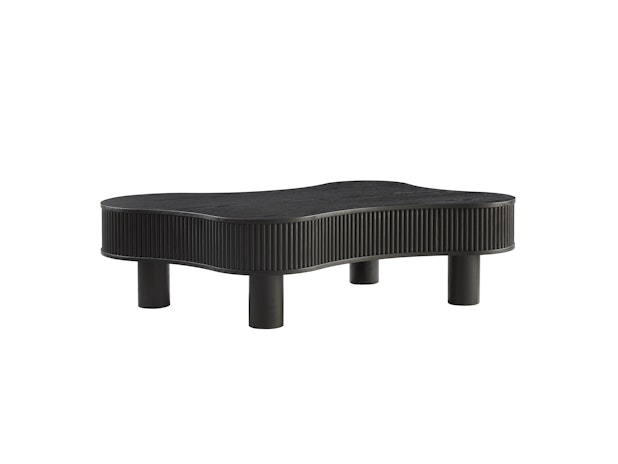 Couchtisch 116x77 cm in Schwarz mit Massivholz-Lamellen LAMINA 366851 von SalesFever®