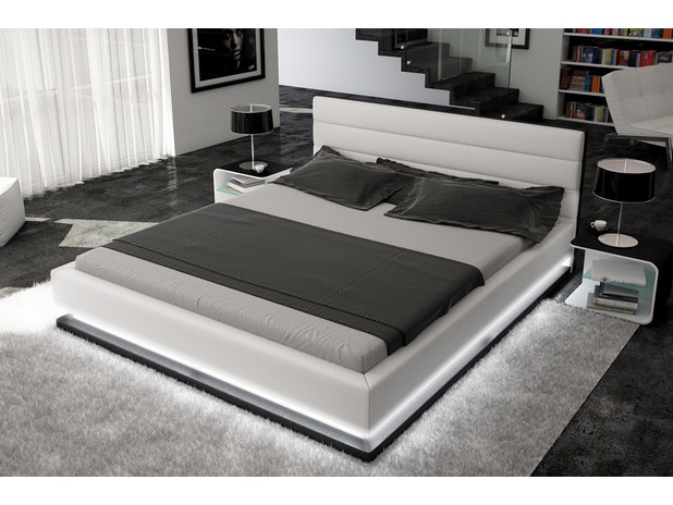 Polsterbett 140x200 cm weiß schwarz Doppelbett LED RIPANI n-6028-3168 von Innocent®