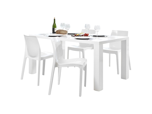 Essgruppe Sari weiß matt Luke 140x90cm 4 Design Stühle 8999 von SalesFever®