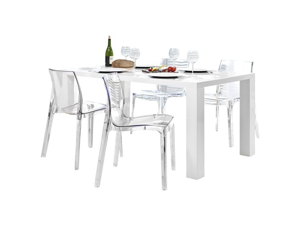 Essgruppe Sari transparent Luke 160x90cm 4 Design Stühle 9003 von SalesFever®