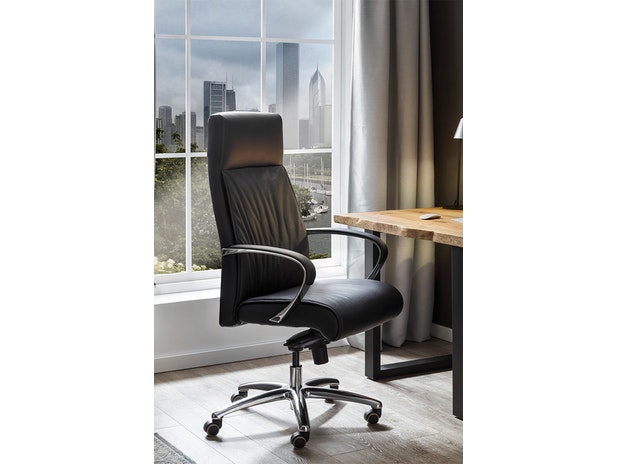 Bürostuhl Schreibtischstuhl schwarz aus Echtleder NEO 390498 von SalesFever®
