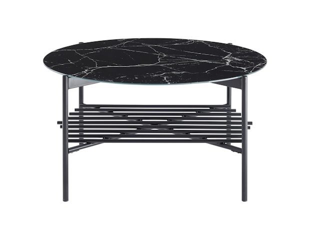 Couchtisch Ø 84 cm Schwarz mit Glasplatte in Marmoroptik VELARO 366899 von SalesFever®