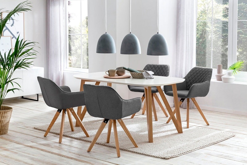 Essgruppe weiß grau 160 x 90 cm Aino 5tlg. Tisch & 4 Stühle von SalesFever®