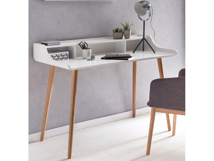 SalesFever® Retro-Design Weiß Malin Schreibtisch mit Holzbeinen 0n-10074-7675 - 2