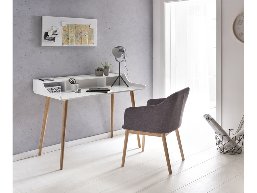 Retro-Design Schreibtisch mit Holzbeinen Weiß Malin » SalesFever –