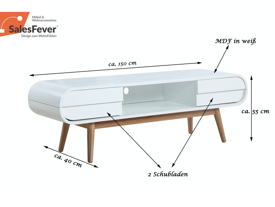 SalesFever® Design weiß TV-Lowboard weiß 150 cm Scandinavian Style Holzbeine ANNIKI n-1075-7677 - 3