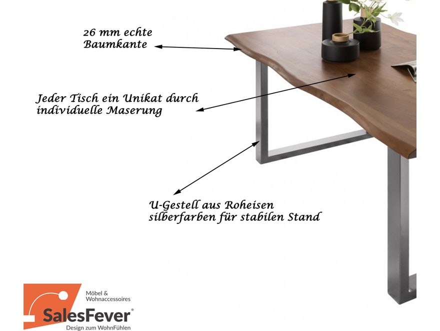 SalesFever® Esstisch Baumkante 180 x 90 cm Akazie massiv Nussbaum Silber NOVA ST-719103 - 4