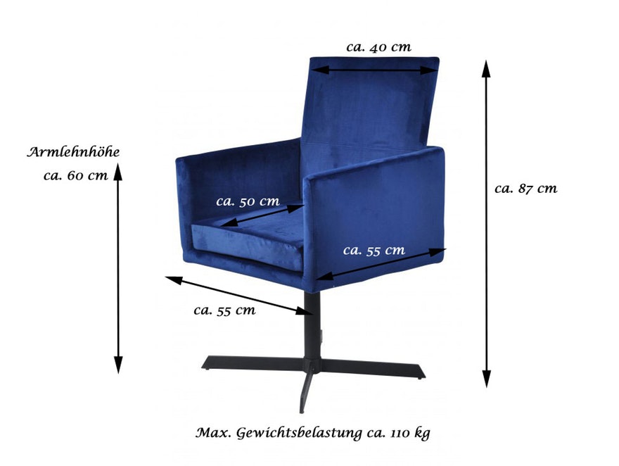 SalesFever® Esszimmerstuhl saphirblau mit Armlehnen Stoff Esszimmer Sessel GOLIA 13615 - 2